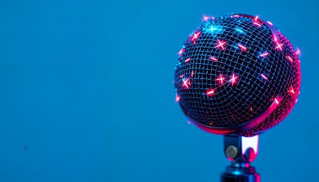 Neon Microphone with Pink Blue Light Streaks