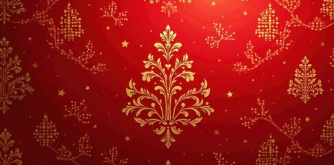 Elegant red damask pattern with gold accents, perfect for holiday decor , gold, damask, red