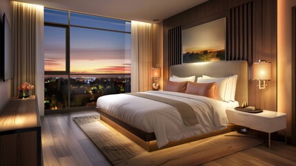 A large bed with a white sheet and a brown comforter