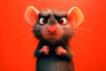 Angry Cartoon Rat on Red Background