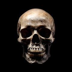 Obraz premium A Dramatic Close-Up of a Human Skull Against a Pitch Black Background
