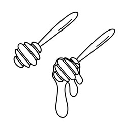set of wooden honey dipper illustrations in outline design