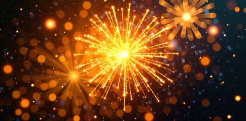 Naklejka premium explosion of yellow fireworks in a burst of vibrant colors, intense light, bright lights, vibrant colours