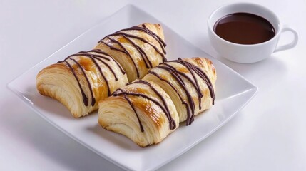 French pastry croissant set and collection buttered baked croissant breakfast bread set.