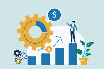 Obraz premium Balanced scorecard measuring performance from financial, customer, process, learning and growth, KPI key performance indicator, efficiency concept, businessman with balanced scorecard chart diagram.