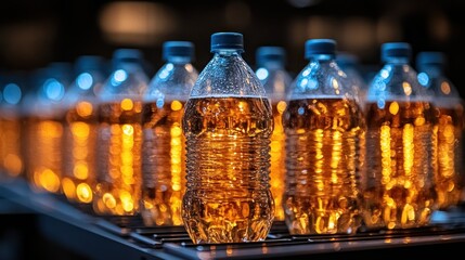 Bottled drinks on a production line