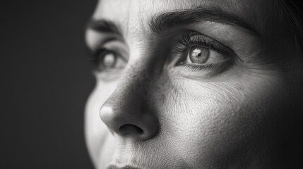 Fototapeta premium A close-up image of a woman's face with thoughtful expression.