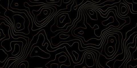Stylish Dark Terrain Mapping Wavy Line Contour Background. Flowing Contour Lines on Black Modern Topo Aesthetic