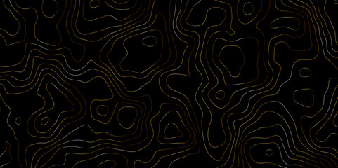 Stylish Dark Terrain Mapping Wavy Line Contour Background. Flowing Contour Lines on Black Modern Topo Aesthetic