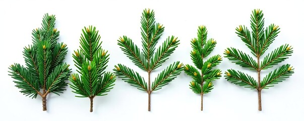 Naklejka premium Separate spruce branches against white background, nature, forestry