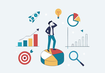 Data analysis, datum analytics or customer insight, graph and chart statistics diagram, forecasting model, predictive or data visualization concept, businessman working with data on computer laptop.