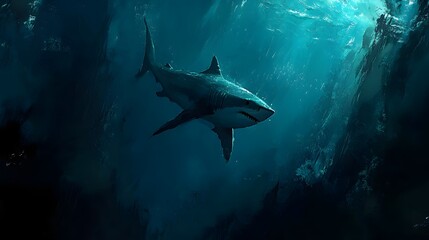 Fototapeta premium A shark swimming in the deep ocean