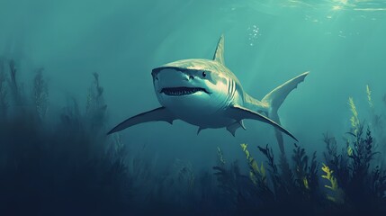 Obraz premium A shark swimming in the deep ocean