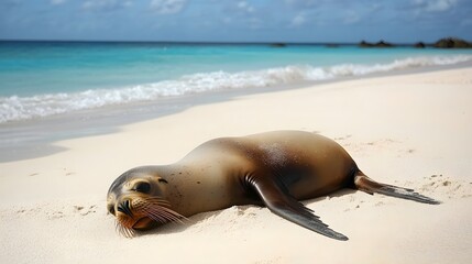 Fototapeta premium A sea lion lounging on a beach