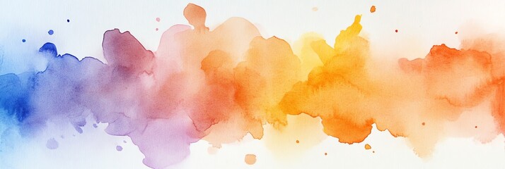 Watercolor Painting with Blue, Orange and Yellow Gradient Texture