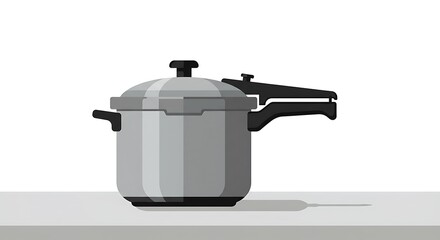 Obraz premium Grey Pressure Cooker Pot with Black Handles on White Surface