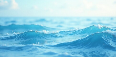 Fototapeta premium Gentle ocean waves in soft light blue hue with subtle watercolor texture, watercolor, soft