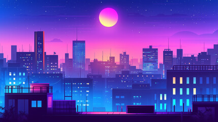 ネオン輝くサイバーシティの夜景