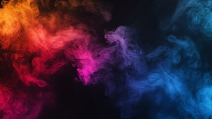 Colorful Smoke Swirling on Black Background Creating Dynamic Abstract Composition