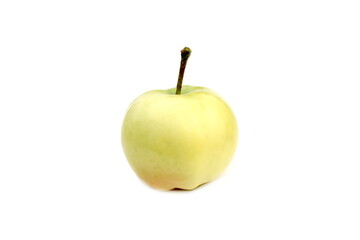 There is one light green apple on a white background.