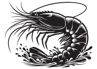 silhouette of a shrimp fish logo vector, shrimp logo icon silhouette, shrimp fish silhouette vector, prawn silhouette vector, creative vector of shrimp seafood logo icon on white background	
