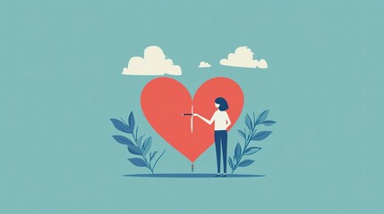 Person focuses on heart health while quitting smoking in a vibrant flat design illustration