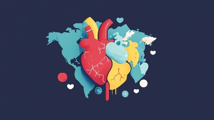 Heart health challenges across nations illustrated in flat design highlighting global disparities and awareness