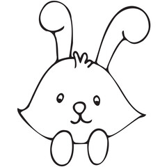 easter spring bunny with cute ears and paws, vector isolated design element, hand drawn doodle element, coloring book