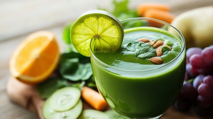 Fototapeta premium Green smoothie surrounds liver symbolizing health and wellness benefits of nutritious foods