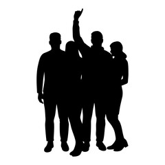 Silhouette illustration of a group of friends one with a raised arm
