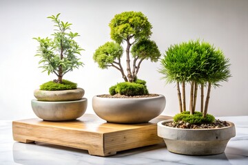 Serene Zen Garden Design with Bamboo, Bonsai, and Moss in Minimalist Stone Pots &ndash; Calming Aesthetic Inspiration