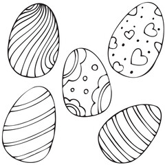 spring easter traditional painted dyeing chicken eggs, vector isolated design element, hand drawn doodle element, coloring book