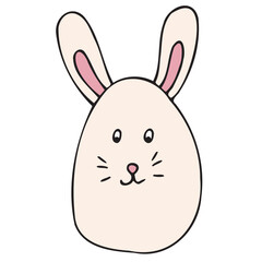 easter spring chicken egg with easter bunny decor, vector color isolated design element, hand drawn doodle element, for kids