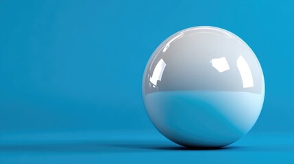 Glossy sphere, light gray, on a vibrant blue backdrop.  A smooth, reflective orb sits centrally, with a gradient into a lighter azure at the base.  Clean, modern aesthetic