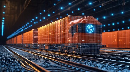 Obraz premium Futuristic Freight Train Global Trade Concept