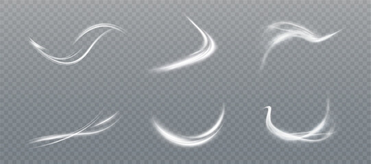 Swirl of bright white light. Abstract curved light effect of bright lines. Vector illustration