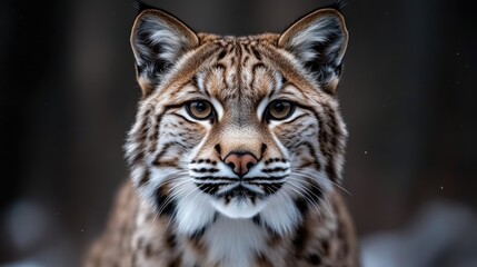 Obraz premium Close-up portrait of a lynx, focused on its face and upper body. Sharp details of fur and features