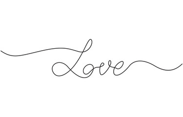 Love you lettering in one line style, hand drawn message in one continuous line art, Calligraphic i love you text in ballpoint pen style isolated on white background.