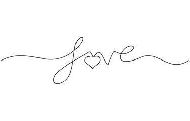 Continuous one line drawing of Love. Calligraphy lettering free handwriting, Love you phrase continuous one line drawing with word. Minimalistic drawing of phrase illustration.