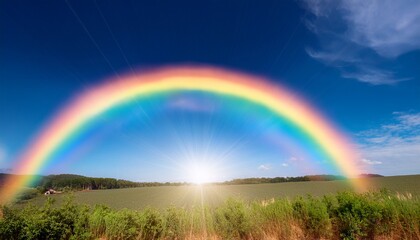 Obraz premium 파란 하늘 위에서 두 개의 무지개가 교차하며 영원한 사랑을 상징