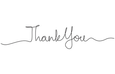 Thank You handwritten inscription. One line drawing phrase hand writing, Smooth Monoline Thank you calligraphic style in ballpoint pen style isolated on white background.