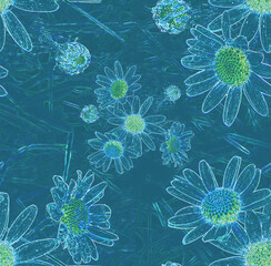 Blue-toned daisy seamless pattern created from a photograph