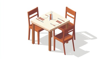 Simple 3D Restaurant Table and Chairs