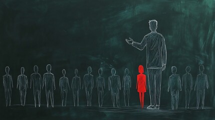 Chalkboard drawing leader addressing a girl, highlighting potential