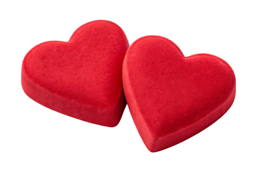 Two red hearts isolated on a white background.