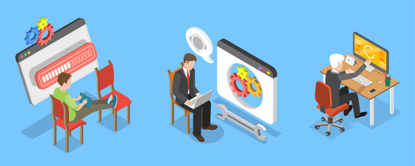 3D Isometric Flat Vector Illustration of Software Update , System Maintenance