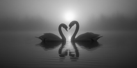 Two Swans Making Heart Shape