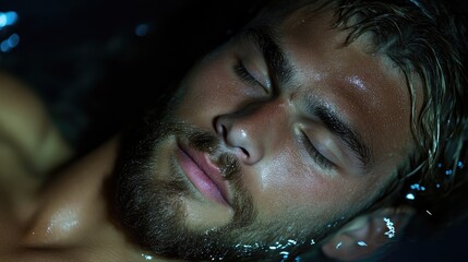 Relaxed man floating in water