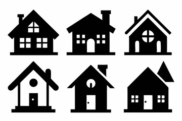 home icon set silhouette black vector