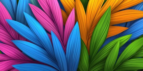 A Vibrant Tapestry of Abstract Palm Leaves in Vivid Hues of Pink Blue Green and Orange Showcasing Colorful Composition